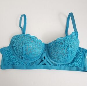 34B Adored By Adore Me Blue Lace Balconette Bra